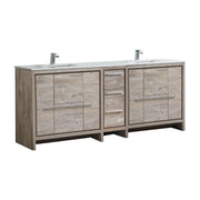 KubeBath Dolce 84″ Nature Wood Double Sink Modern Bathroom Vanity With Quartz Countertop - Plumbing Market