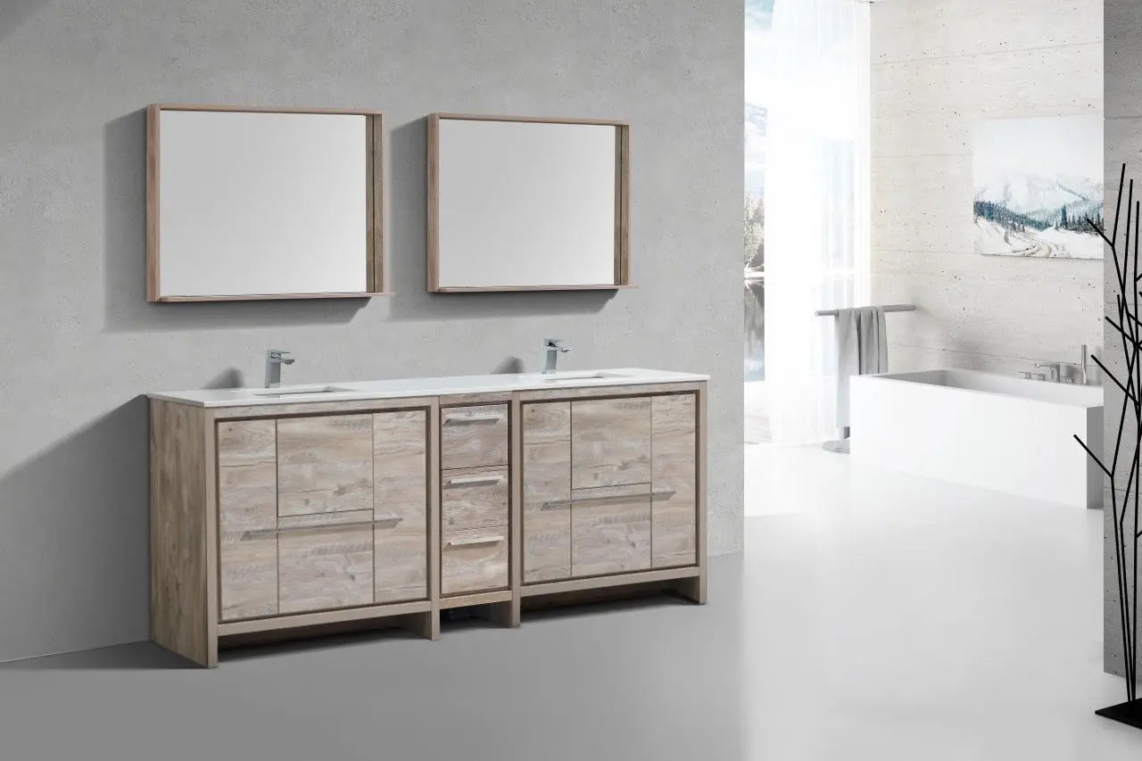 KubeBath Dolce 84″ Nature Wood Double Sink Modern Bathroom Vanity With Quartz Countertop - Plumbing Market