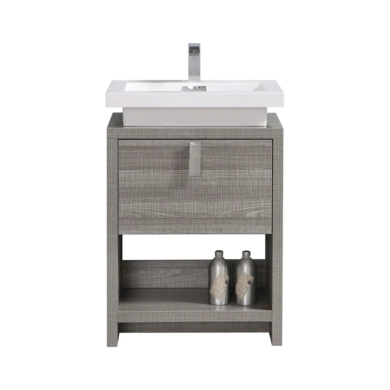 KubeBath Levi 24″ Ash Gray Modern Bathroom Vanity W/ Cubby Hole - Plumbing Market