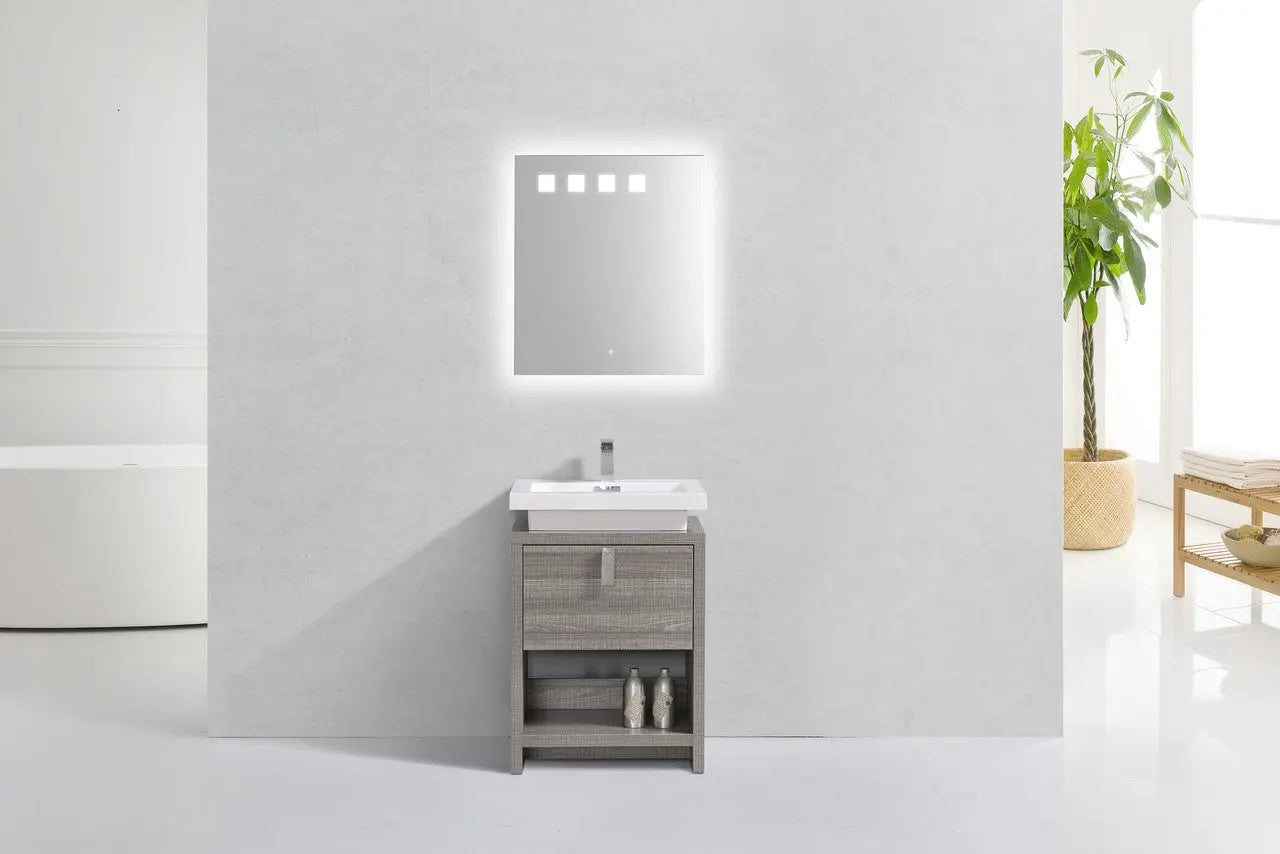 KubeBath Levi 24″ Ash Gray Modern Bathroom Vanity W/ Cubby Hole - Plumbing Market