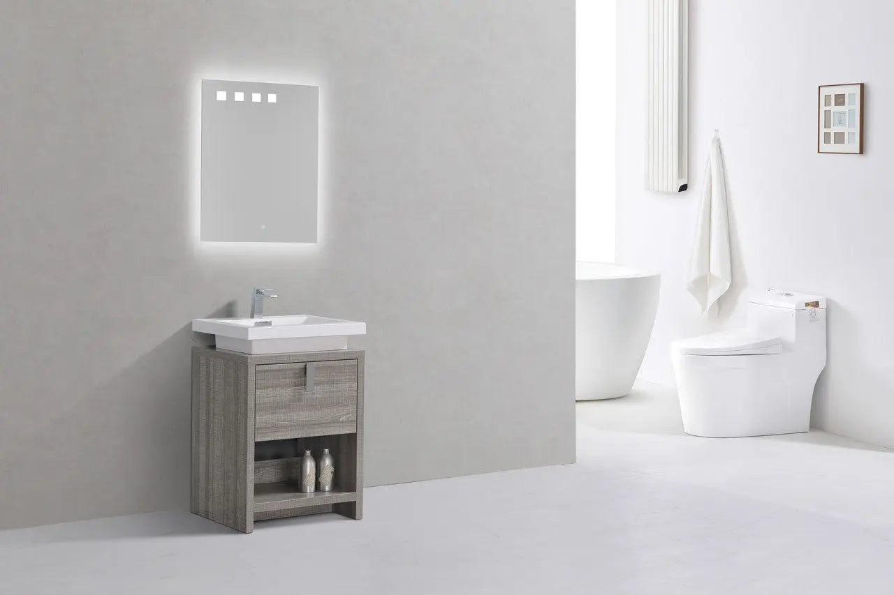 KubeBath Levi 24″ Ash Gray Modern Bathroom Vanity W/ Cubby Hole - Plumbing Market