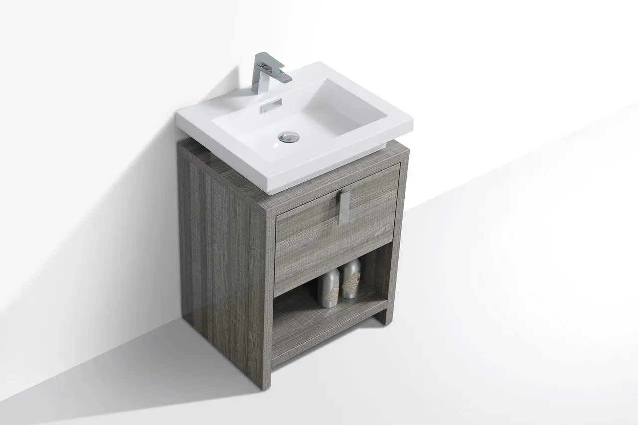 KubeBath Levi 24″ Ash Gray Modern Bathroom Vanity W/ Cubby Hole - Plumbing Market