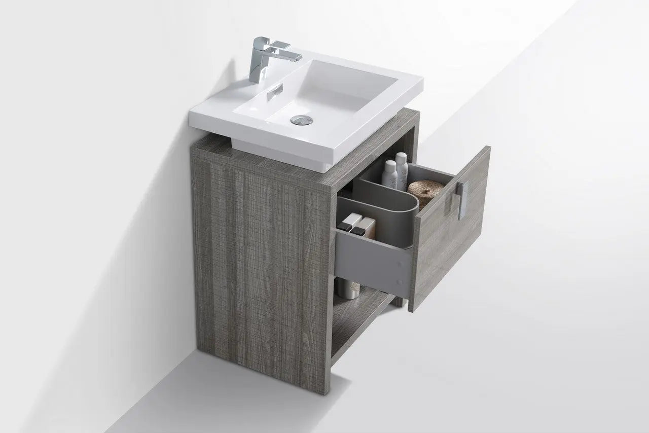 KubeBath Levi 24″ Ash Gray Modern Bathroom Vanity W/ Cubby Hole - Plumbing Market