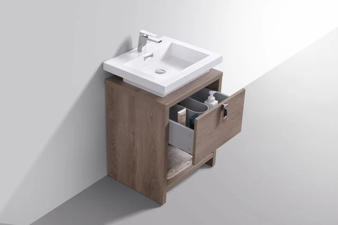 KubeBath Levi 24″ Butternut Modern Bathroom Vanity W/ Cubby Hole - Plumbing Market