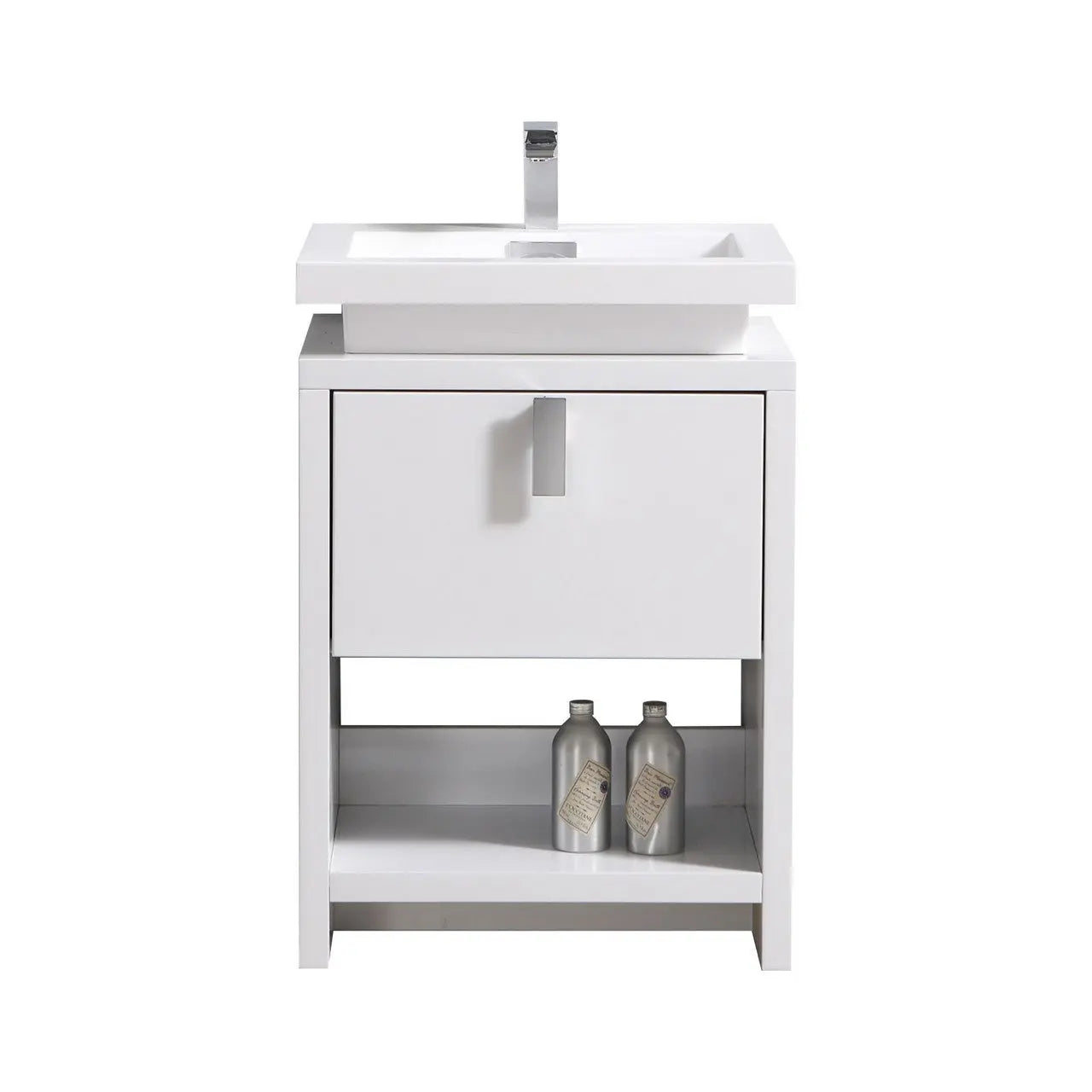KubeBath Levi 24″ High Gloss White Modern Bathroom Vanity W/ Cubby Hole - Plumbing Market