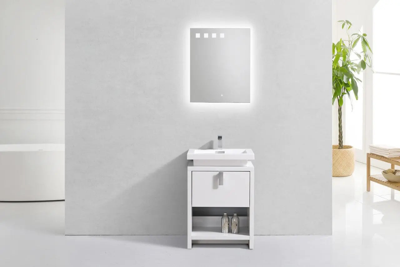 KubeBath Levi 24″ High Gloss White Modern Bathroom Vanity W/ Cubby Hole - Plumbing Market