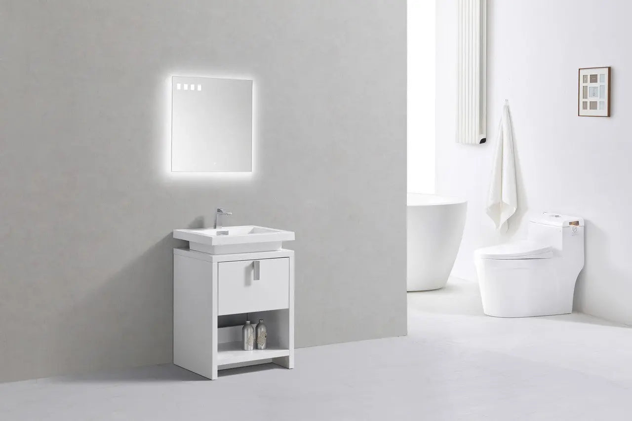 KubeBath Levi 24″ High Gloss White Modern Bathroom Vanity W/ Cubby Hole - Plumbing Market