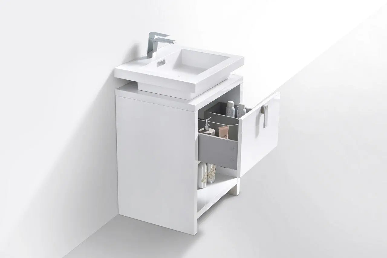 KubeBath Levi 24″ High Gloss White Modern Bathroom Vanity W/ Cubby Hole - Plumbing Market