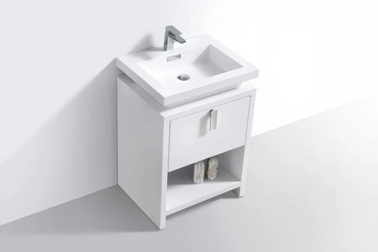 KubeBath Levi 24″ High Gloss White Modern Bathroom Vanity W/ Cubby Hole - Plumbing Market