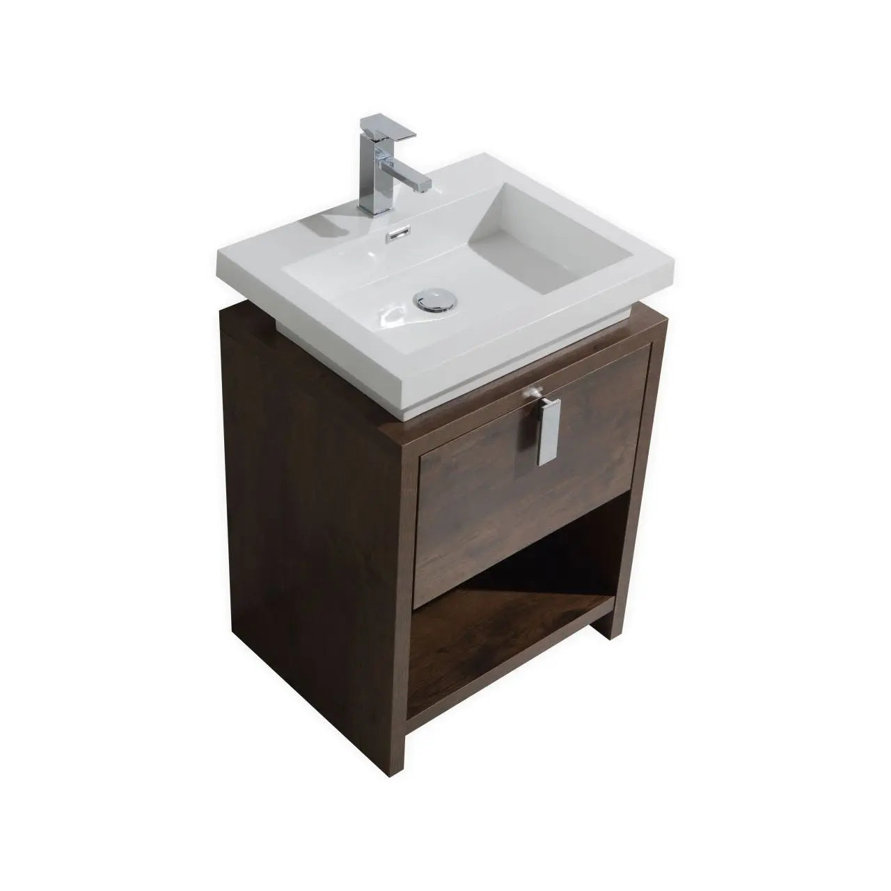 KubeBath Levi 24″ Rose Wood Modern Bathroom Vanity W/ Cubby Hole - Plumbing Market