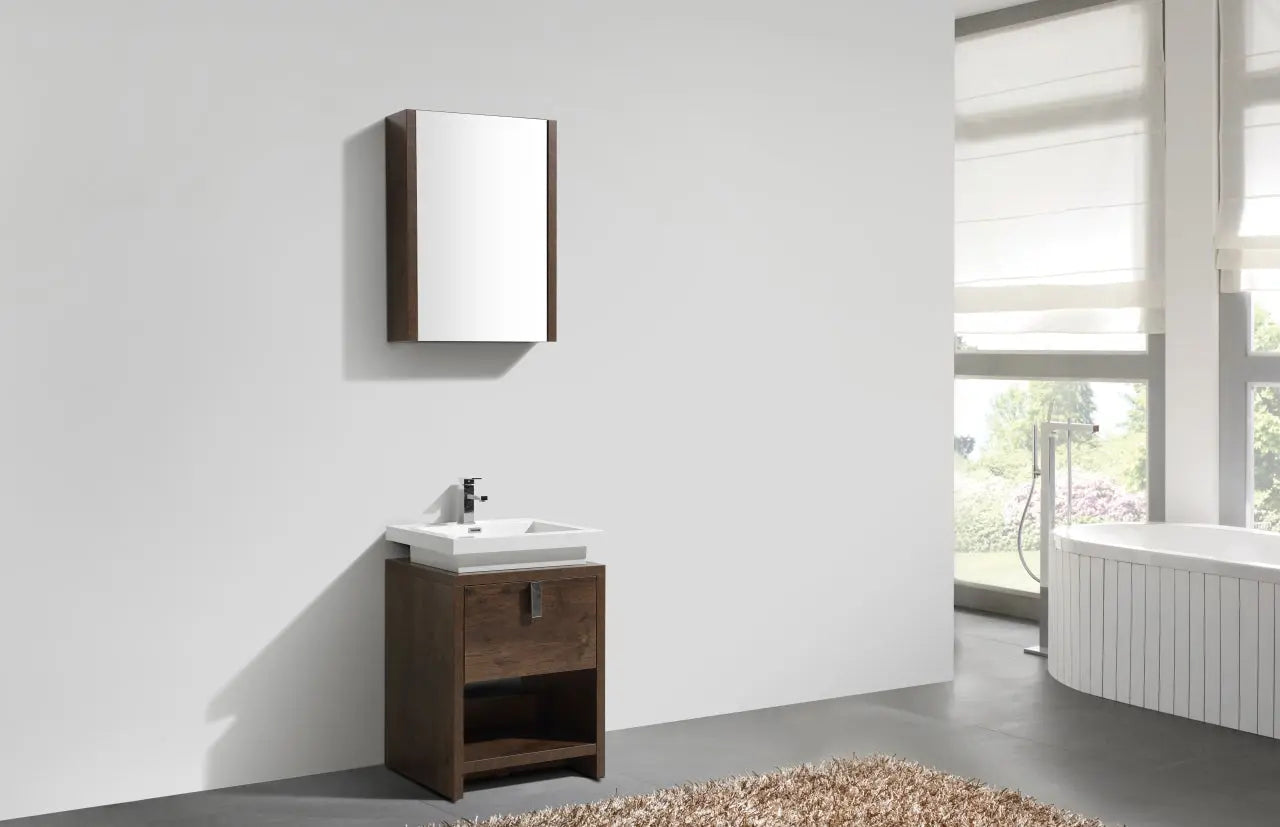 KubeBath Levi 24″ Rose Wood Modern Bathroom Vanity W/ Cubby Hole - Plumbing Market