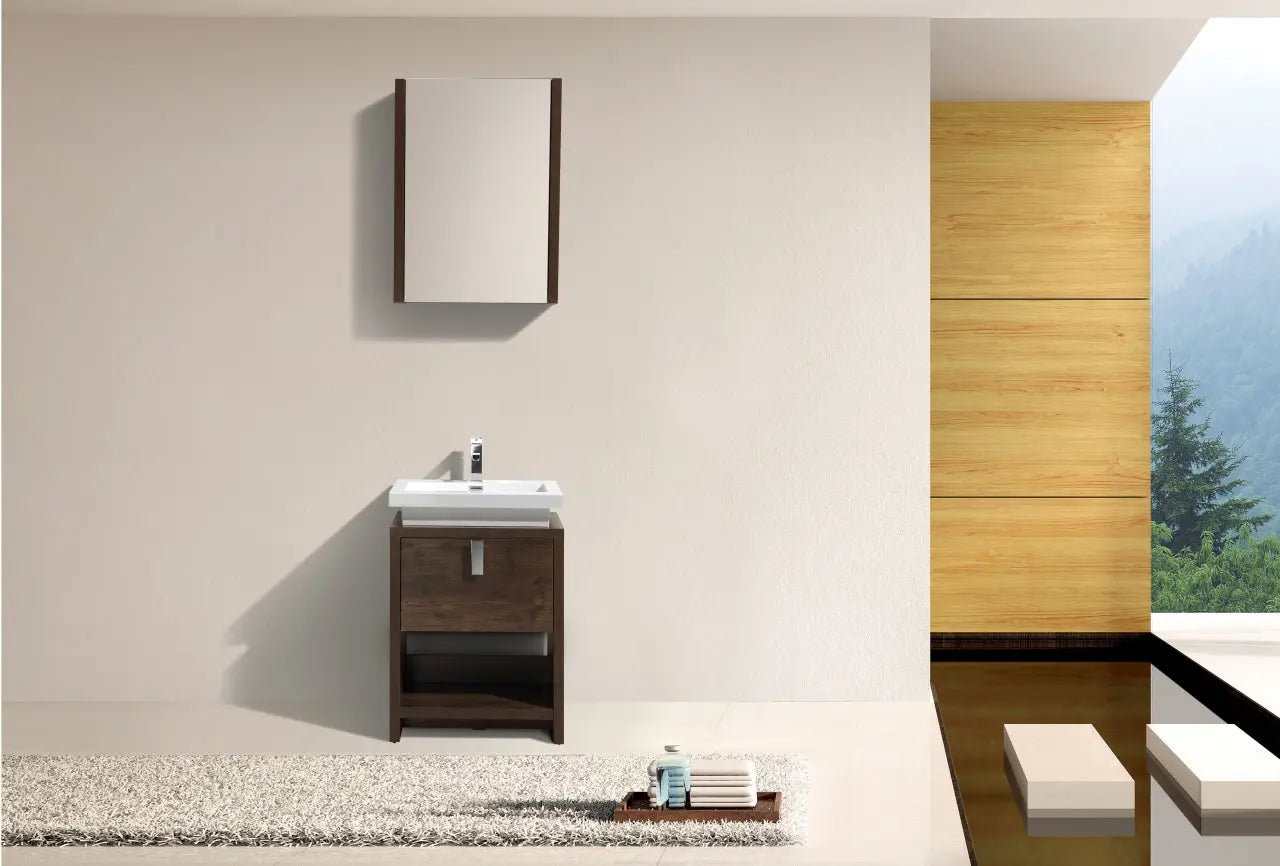 KubeBath Levi 24″ Rose Wood Modern Bathroom Vanity W/ Cubby Hole - Plumbing Market