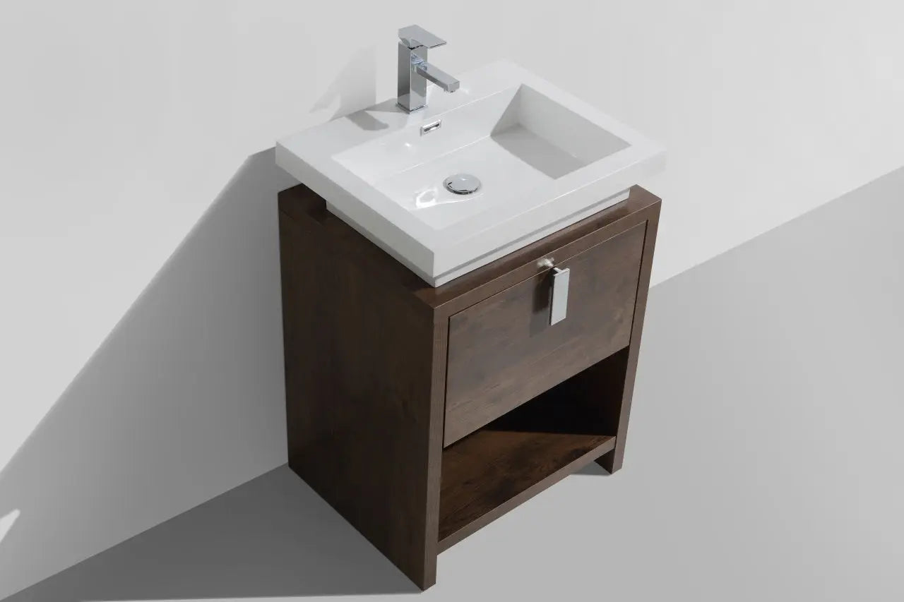KubeBath Levi 24″ Rose Wood Modern Bathroom Vanity W/ Cubby Hole - Plumbing Market