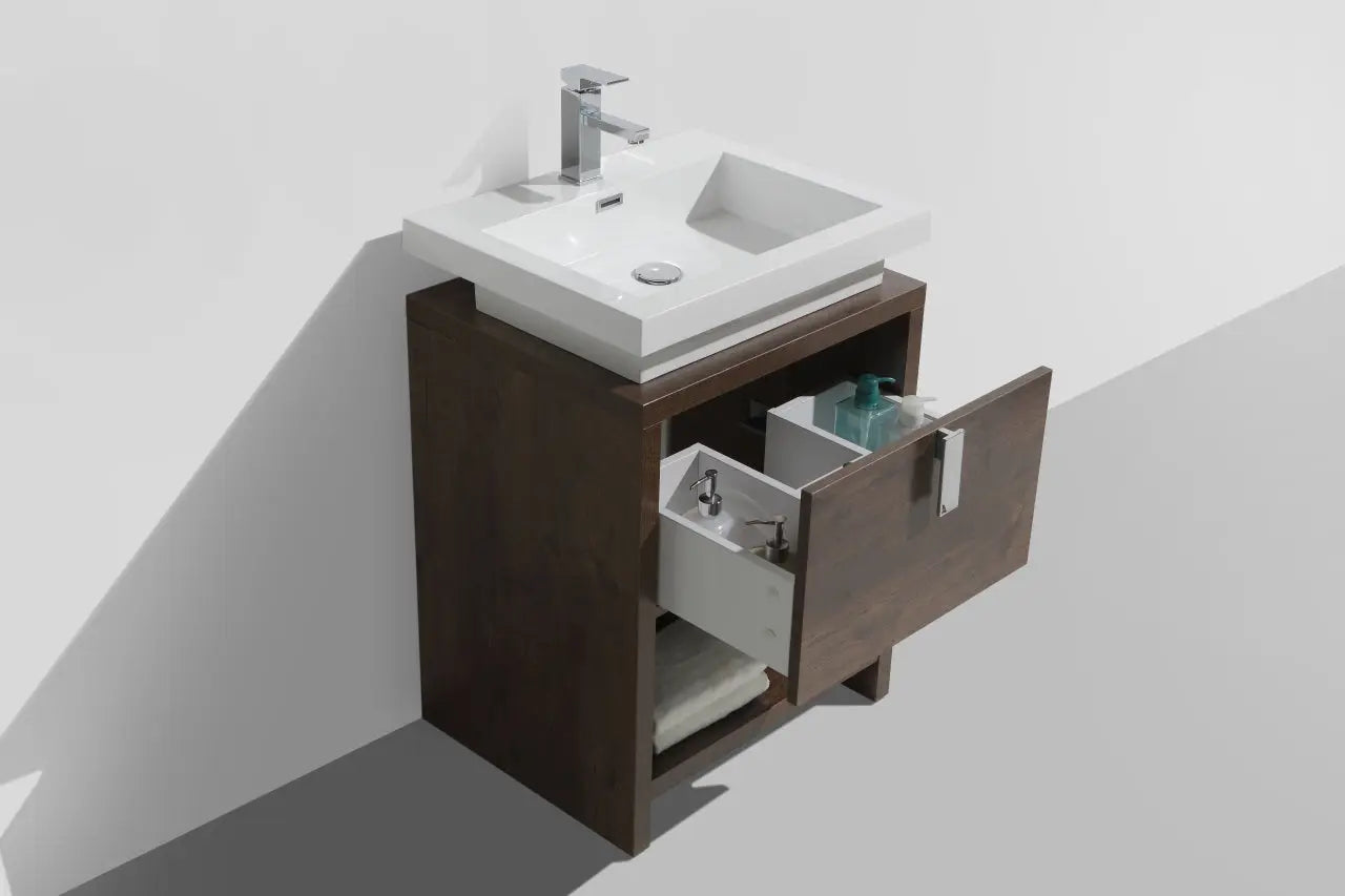 KubeBath Levi 24″ Rose Wood Modern Bathroom Vanity W/ Cubby Hole - Plumbing Market