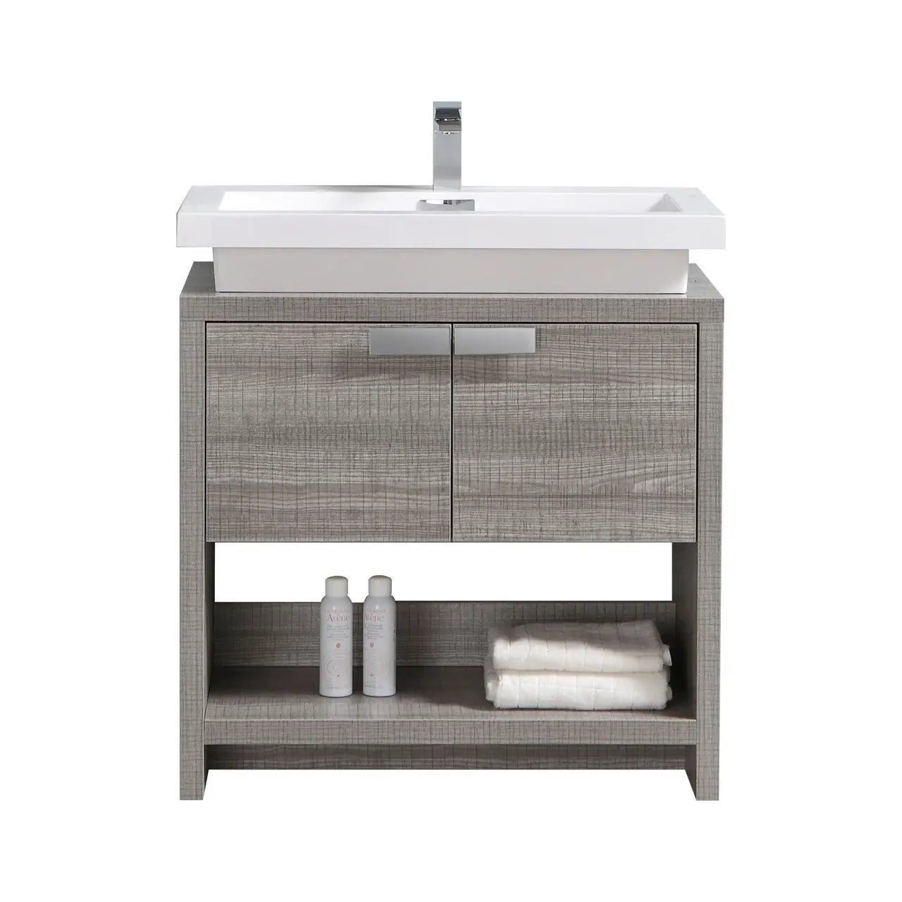 KubeBath Levi 32″ Ash Gray Modern Bathroom Vanity W/ Cubby Hole - Plumbing Market