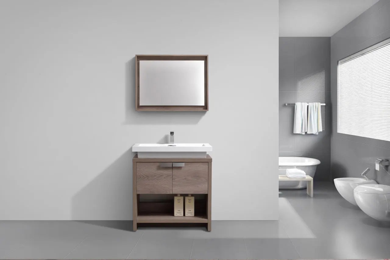 KubeBath Levi 32″ Butternut Modern Bathroom Vanity W/ Cubby Hole - Plumbing Market