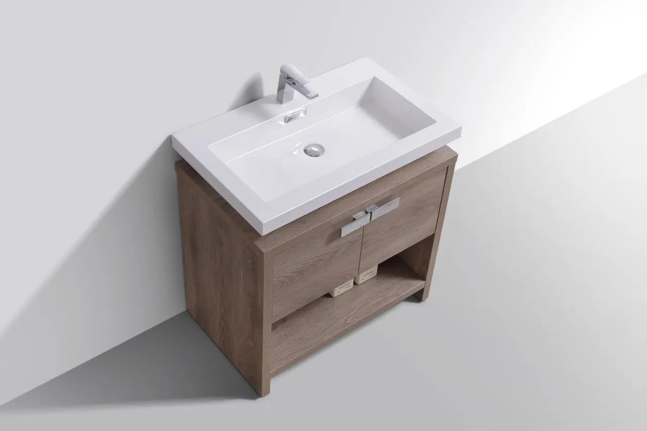 KubeBath Levi 32″ Butternut Modern Bathroom Vanity W/ Cubby Hole - Plumbing Market
