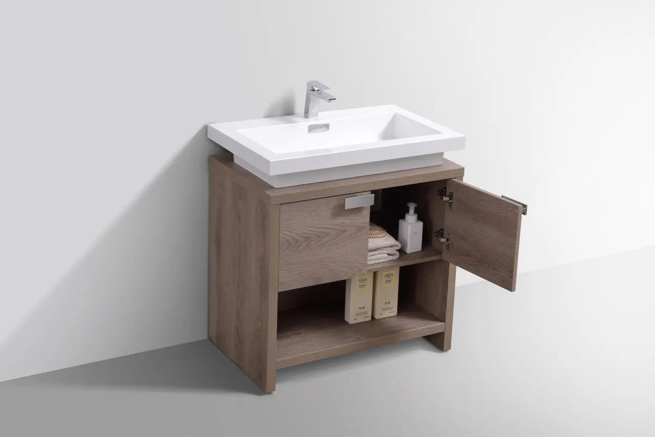 KubeBath Levi 32″ Butternut Modern Bathroom Vanity W/ Cubby Hole - Plumbing Market