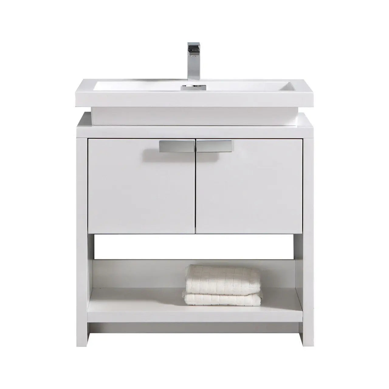 KubeBath Levi 32″ High Gloss White Modern Bathroom Vanity W/ Cubby Hole - Plumbing Market
