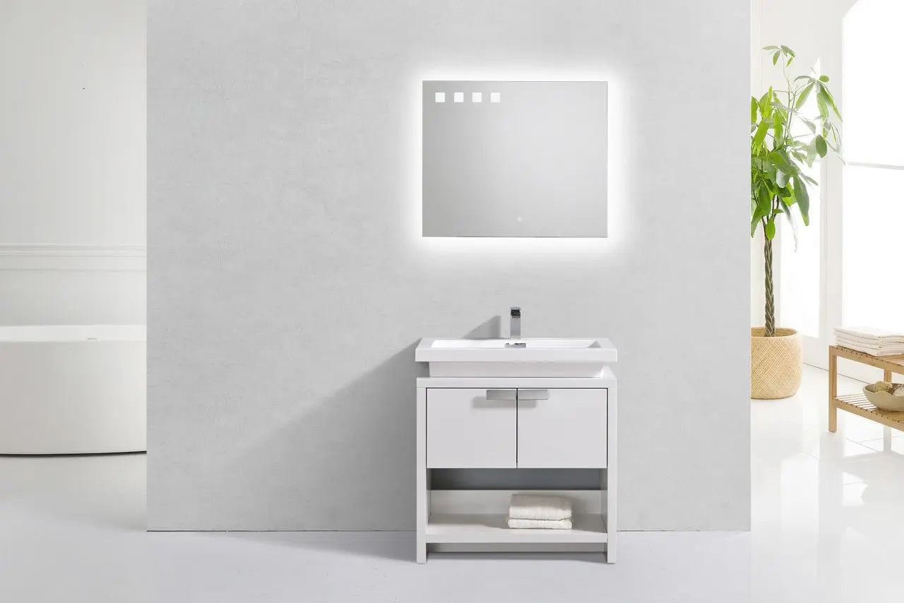 KubeBath Levi 32″ High Gloss White Modern Bathroom Vanity W/ Cubby Hole - Plumbing Market