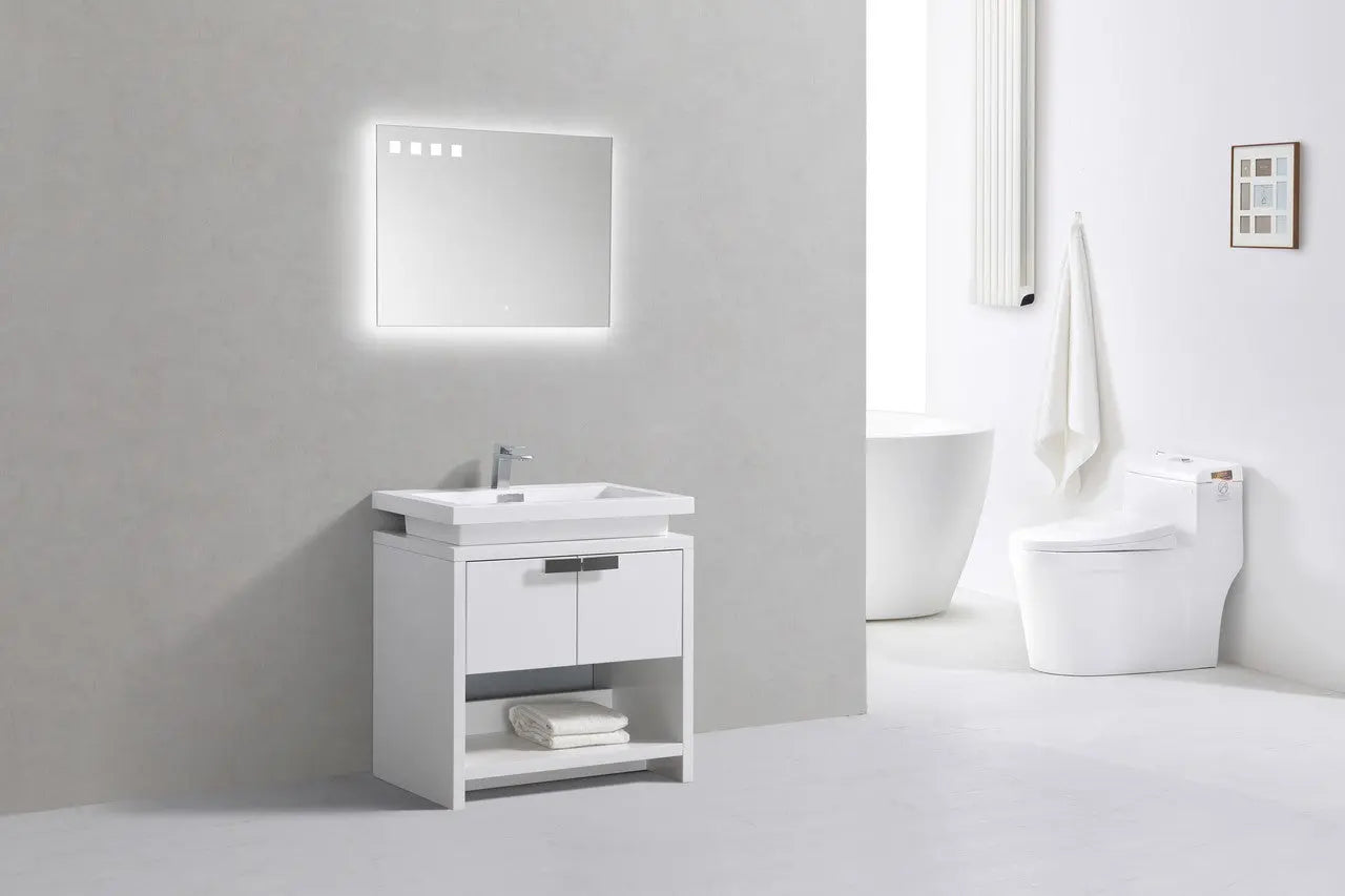KubeBath Levi 32″ High Gloss White Modern Bathroom Vanity W/ Cubby Hole - Plumbing Market
