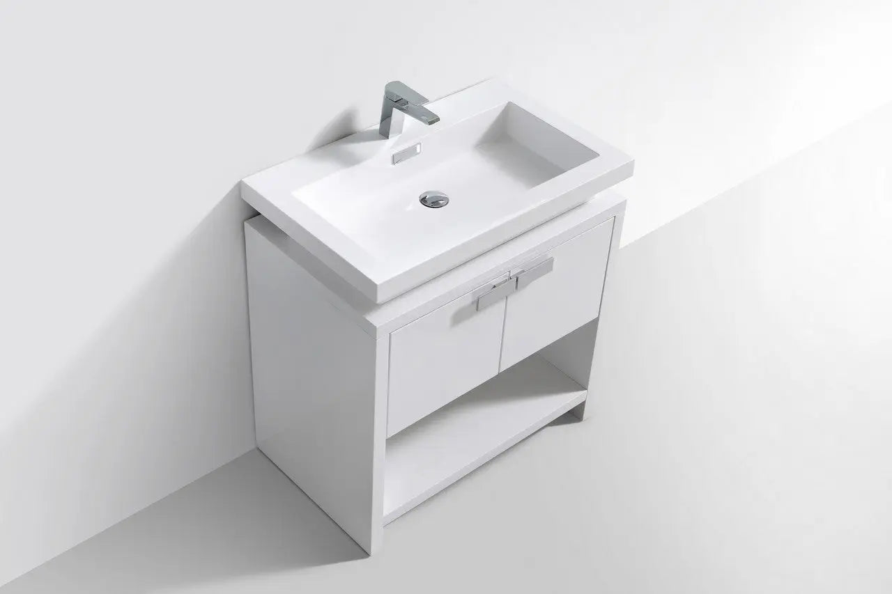 KubeBath Levi 32″ High Gloss White Modern Bathroom Vanity W/ Cubby Hole - Plumbing Market