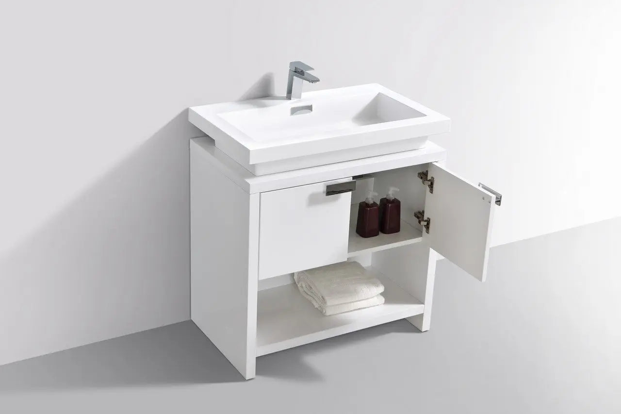KubeBath Levi 32″ High Gloss White Modern Bathroom Vanity W/ Cubby Hole - Plumbing Market
