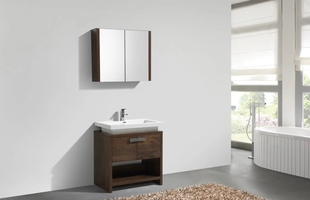 KubeBath Levi 32″ Rose Wood Modern Bathroom Vanity W/ Cubby Hole - Plumbing Market
