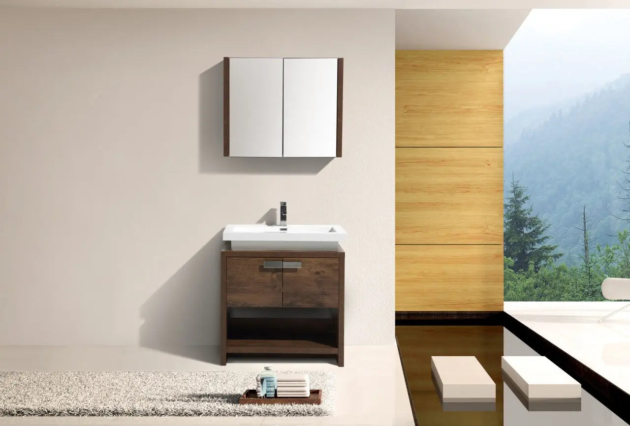 KubeBath Levi 32″ Rose Wood Modern Bathroom Vanity W/ Cubby Hole - Plumbing Market