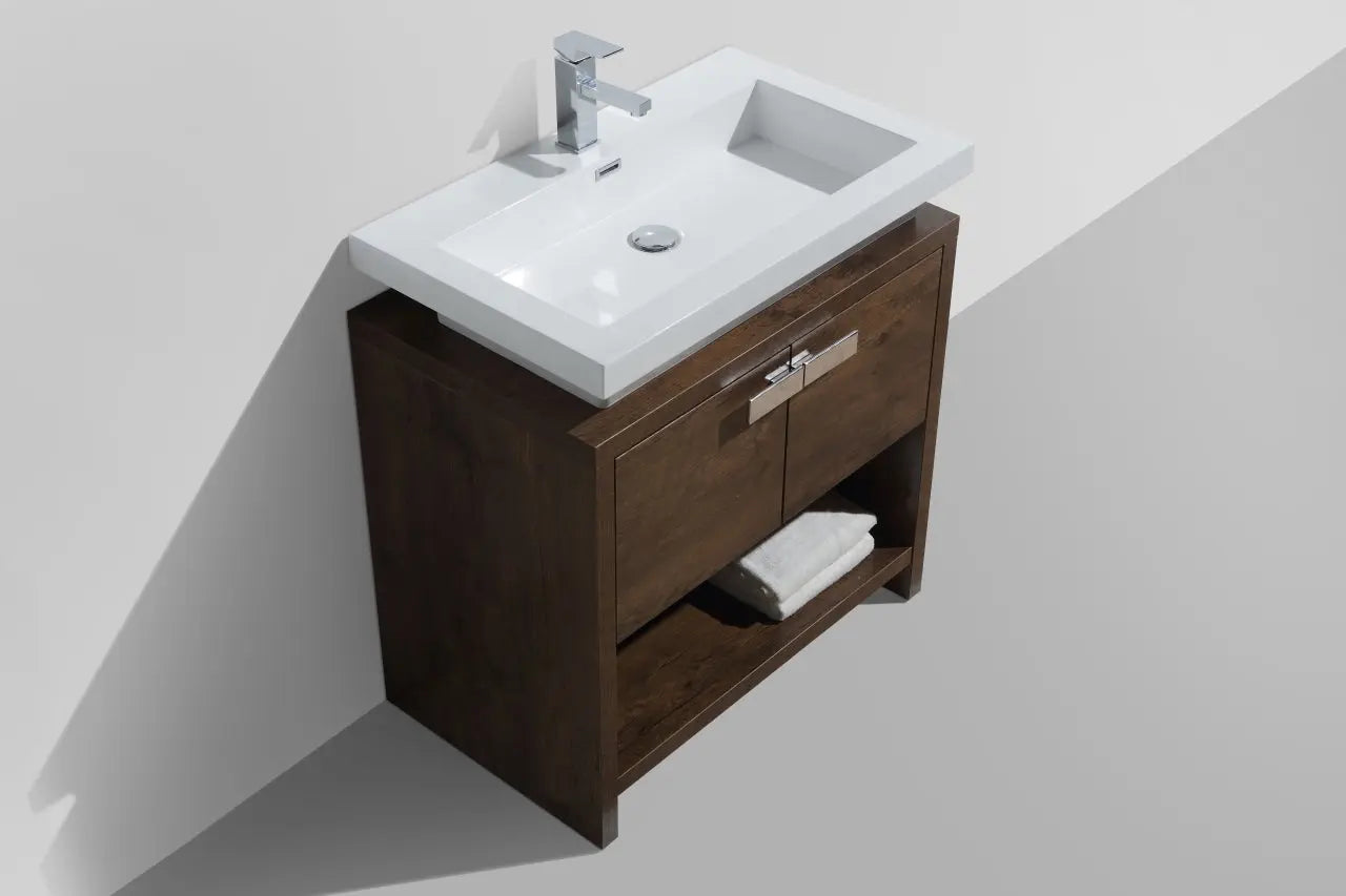 KubeBath Levi 32″ Rose Wood Modern Bathroom Vanity W/ Cubby Hole - Plumbing Market