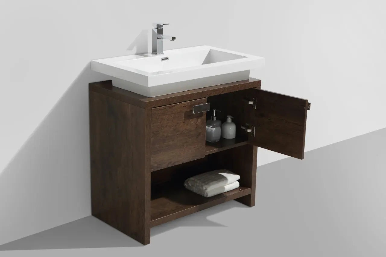KubeBath Levi 32″ Rose Wood Modern Bathroom Vanity W/ Cubby Hole - Plumbing Market