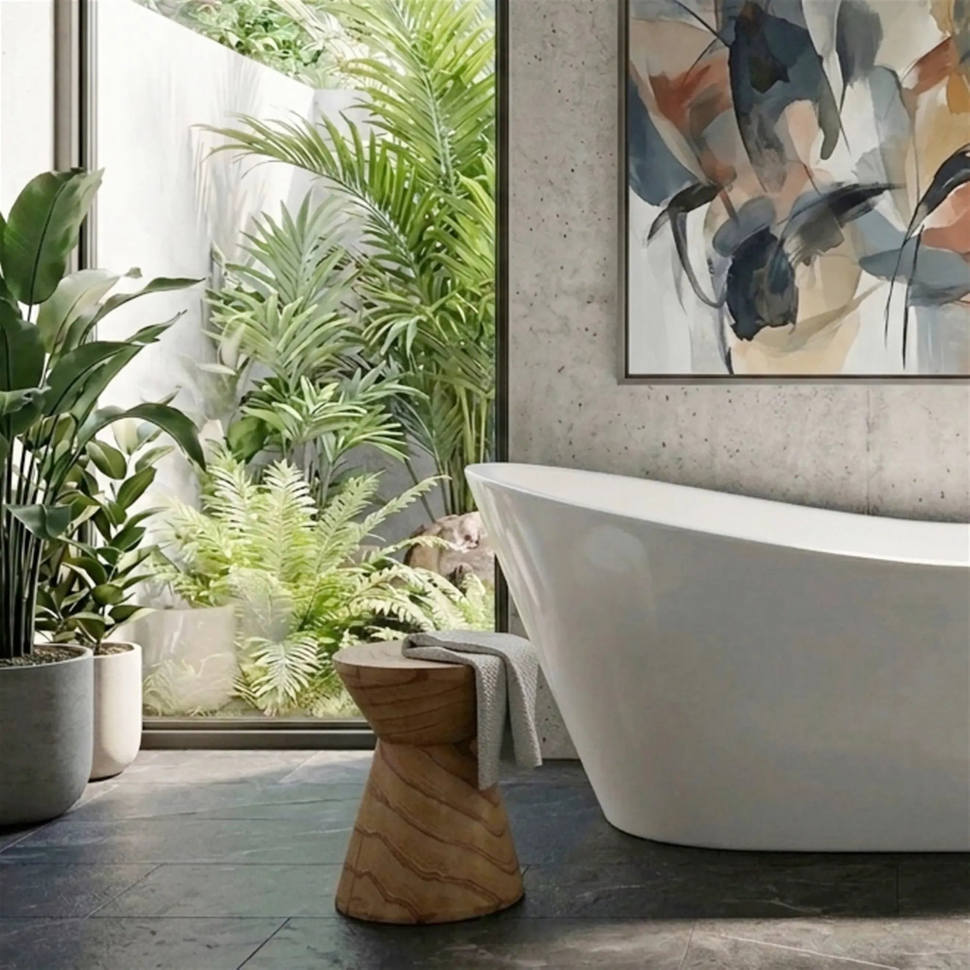 Kubebath Solid New Zealand Pine Geometric Hourglass Accent Stool & Side Table