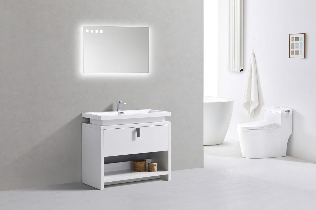 Kube Bath Levi 40" Wood Modern Bathroom Vanity w/ Cubby Hole - Gloss White (L1000GW) view 3