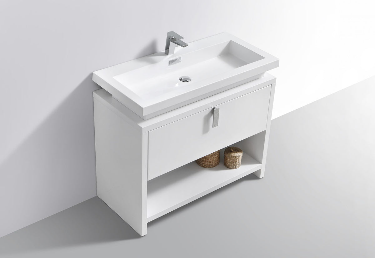 Kube Bath Levi 40" Wood Modern Bathroom Vanity w/ Cubby Hole - Gloss White (L1000GW) view 4