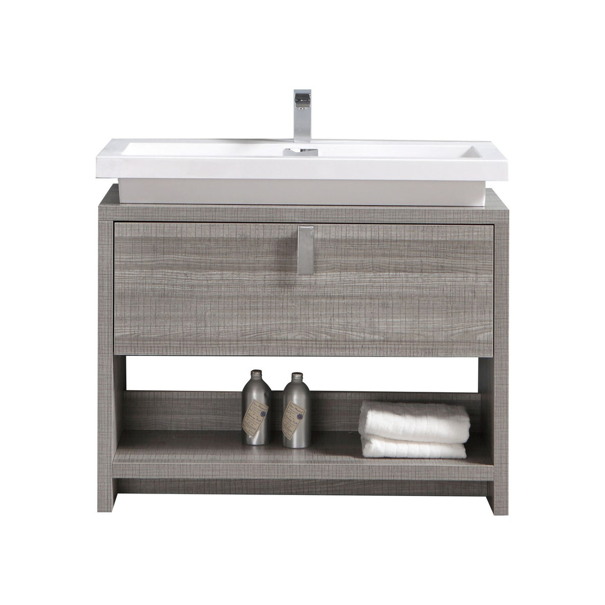 Kube Bath Levi 40" Wood Modern Bathroom Vanity w/ Cubby Hole - Ash Grey & White (L1000HGASH)