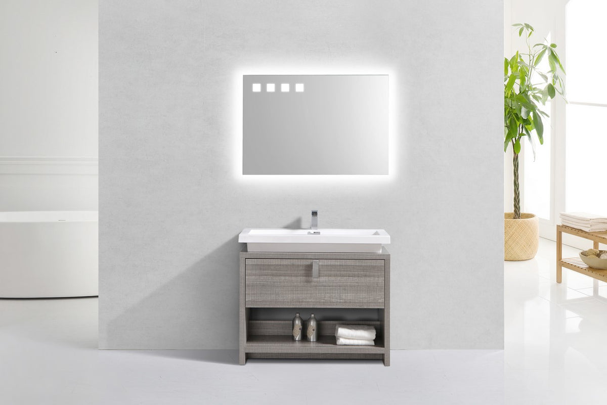 Kube Bath Levi 40" Wood Modern Bathroom Vanity w/ Cubby Hole - Ash Grey & White (L1000HGASH) view 2