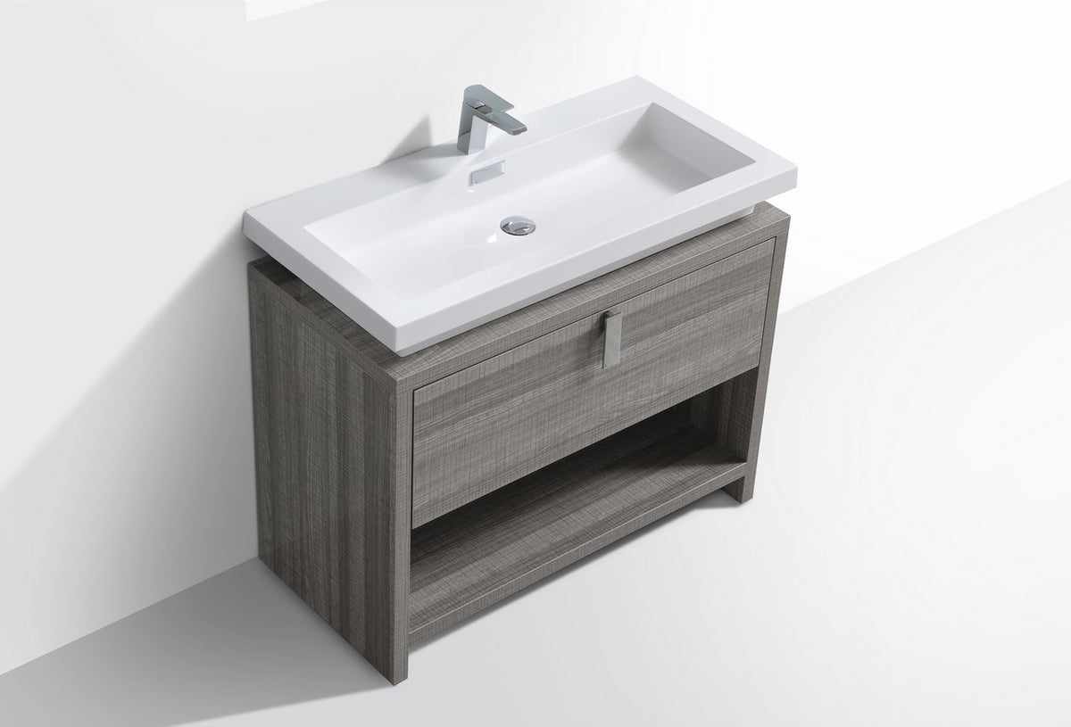 Kube Bath Levi 40" Wood Modern Bathroom Vanity w/ Cubby Hole - Ash Grey & White (L1000HGASH) view 4