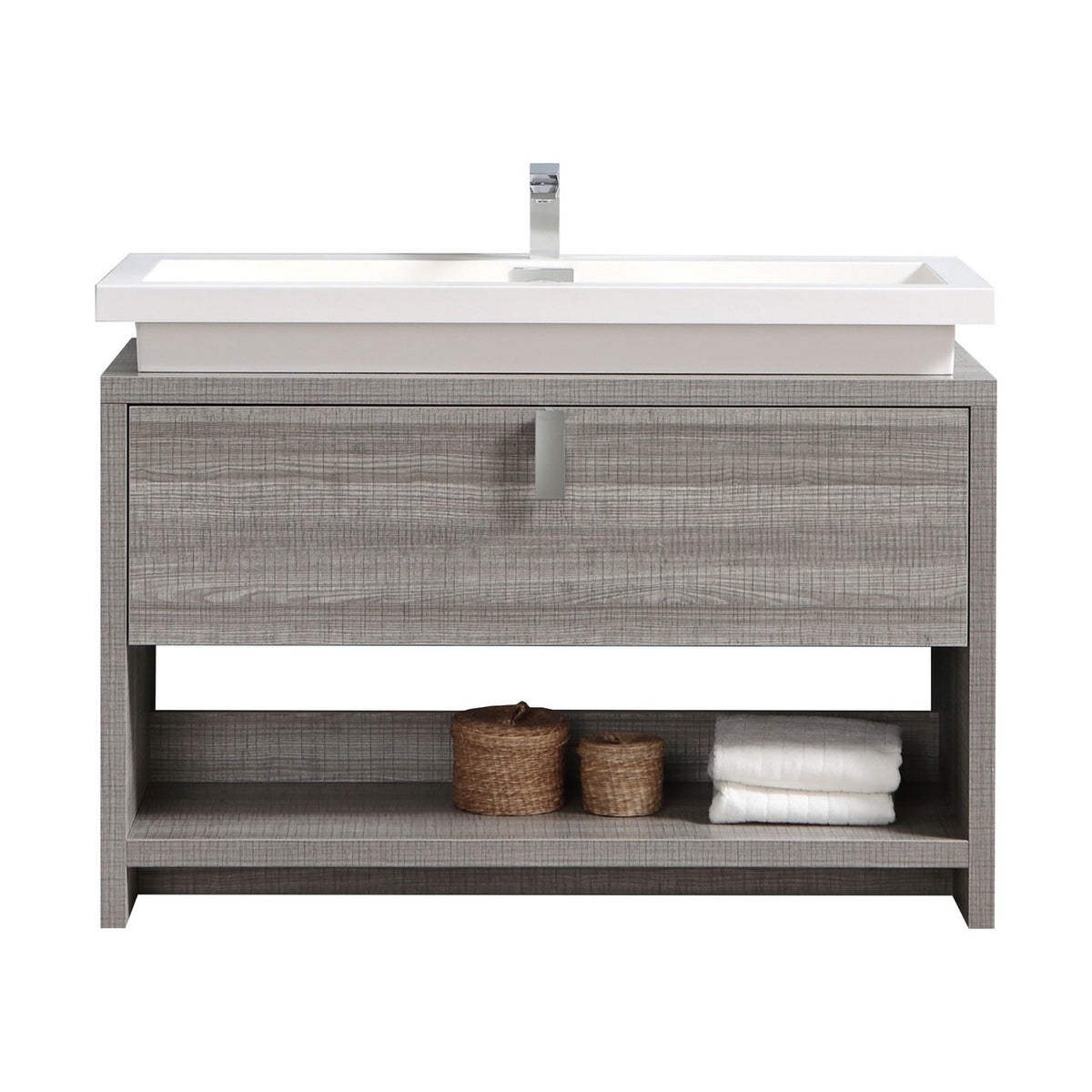 Kube Bath Levi 48" Modern Bathroom Vanity w/ Cubby Hole - Ash Grey & White (L1200HGASH)