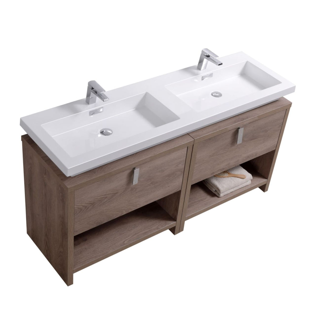 Kube Bath Levi 63" Modern Bathroom Vanity w/ Cubby Hole - Butternut (L1600BTN)