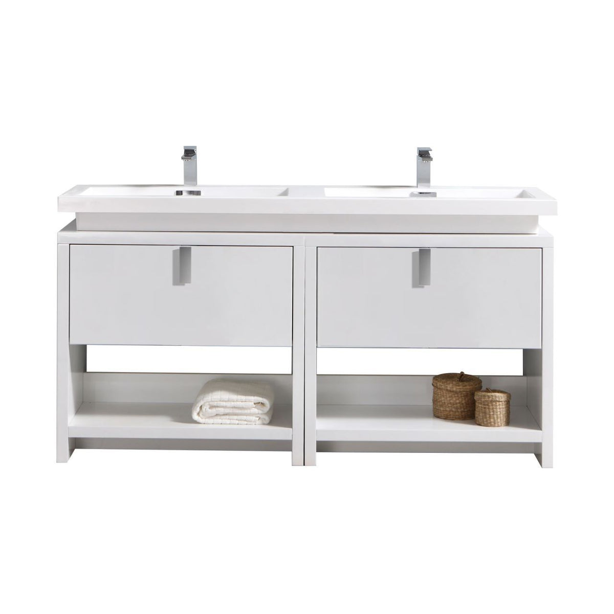 Kube Bath Levi 63" Modern Bathroom Vanity w/ Cubby Hole - Gloss White (L1600GW)