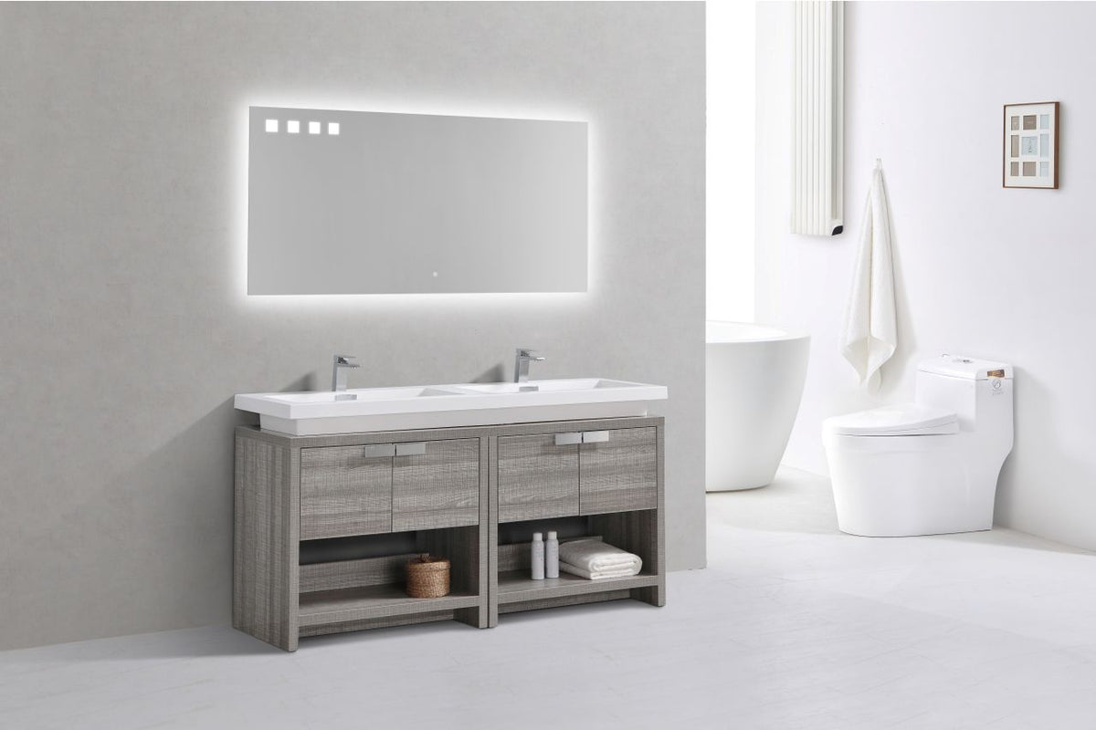 Kube Bath Levi 63" Modern Bathroom Vanity w/ Cubby Hole - Ash Grey & White (L1600HGASH) view 3