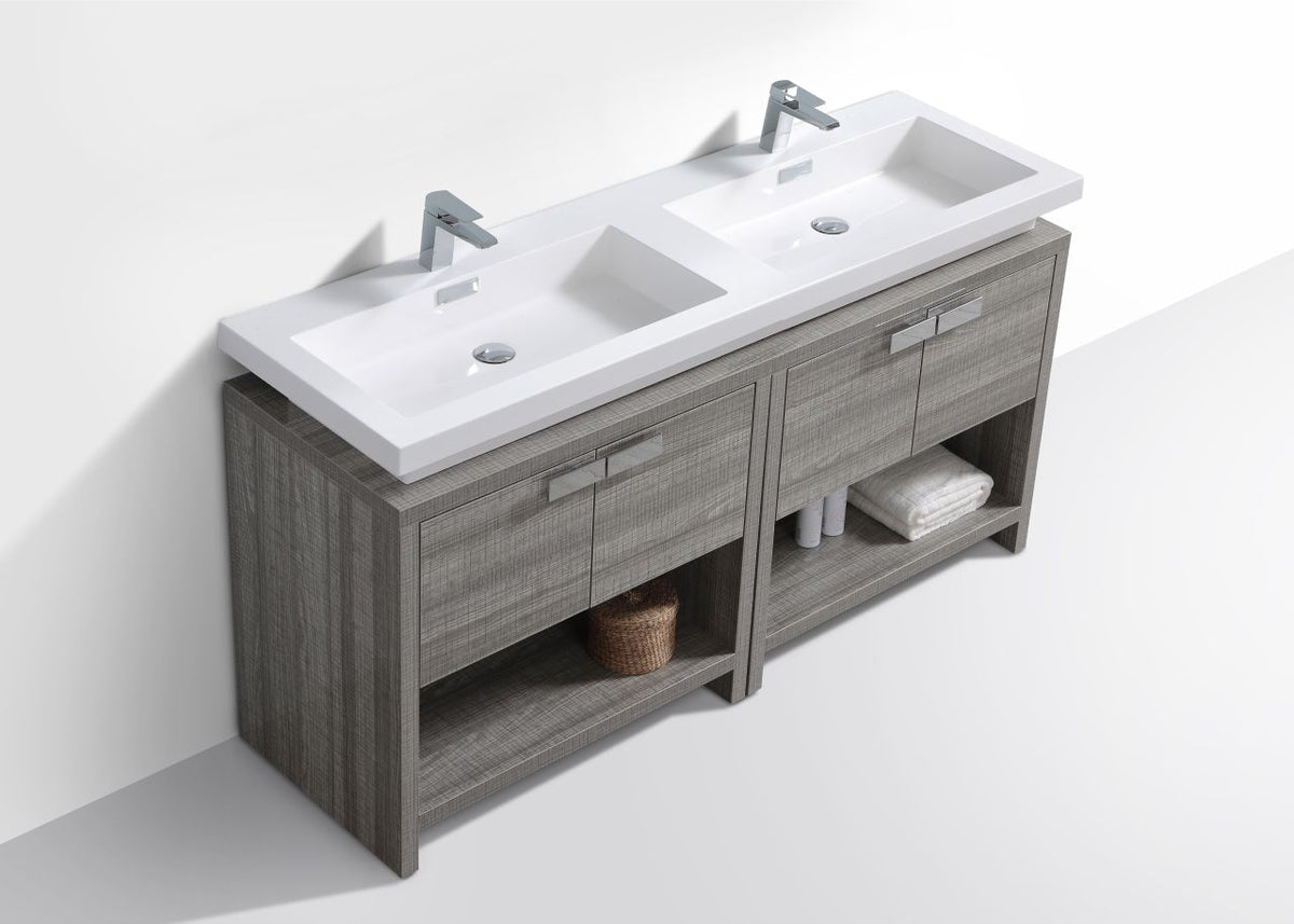 Kube Bath Levi 63" Modern Bathroom Vanity w/ Cubby Hole - Ash Grey & White (L1600HGASH) view 4