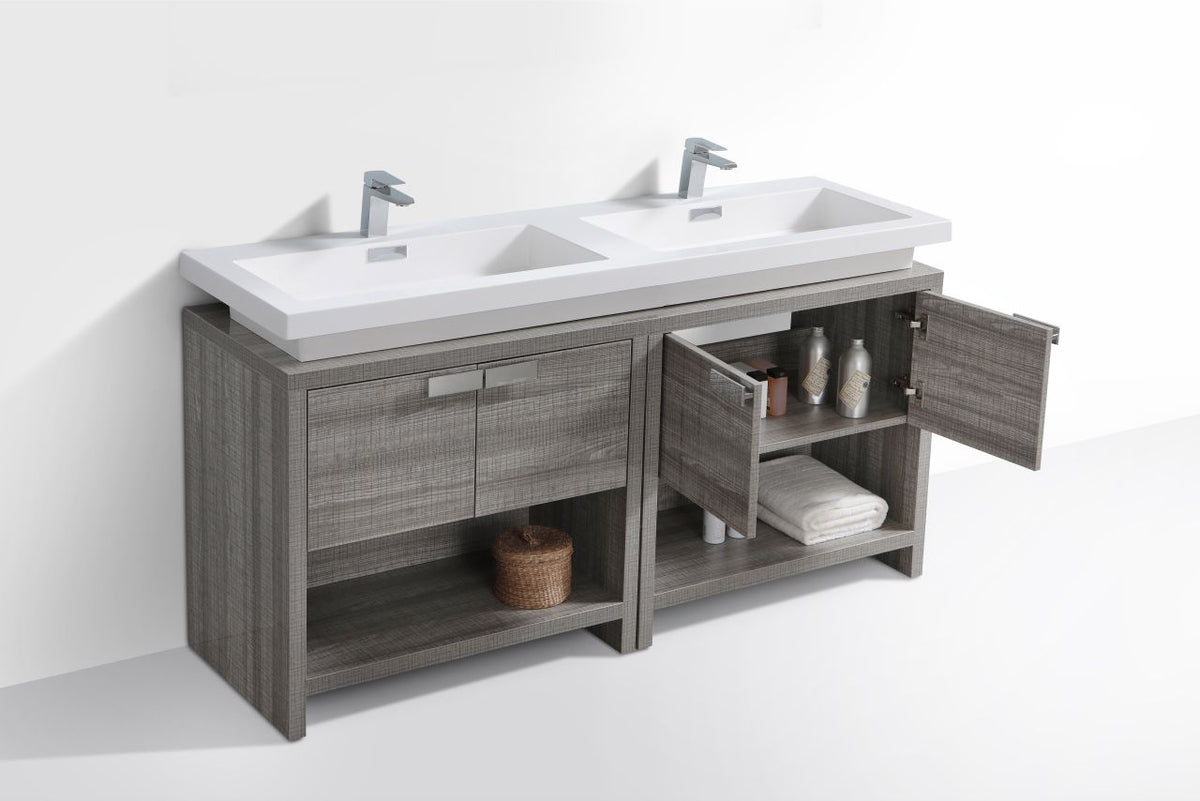 Kube Bath Levi 63" Modern Bathroom Vanity w/ Cubby Hole - Ash Grey & White (L1600HGASH) view 5