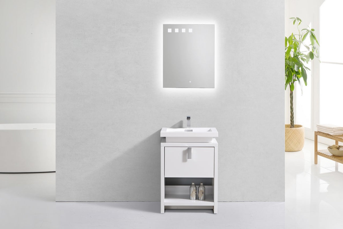 Kube Bath Levi 24" Wood Modern Bathroom Vanity w/ Cubby Hole - Gloss White (L600GW) view 2