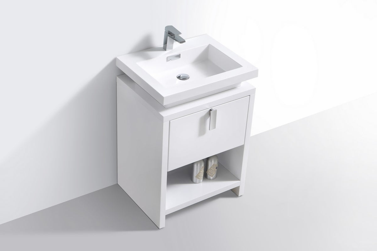 Kube Bath Levi 24" Wood Modern Bathroom Vanity w/ Cubby Hole - Gloss White (L600GW) view 5