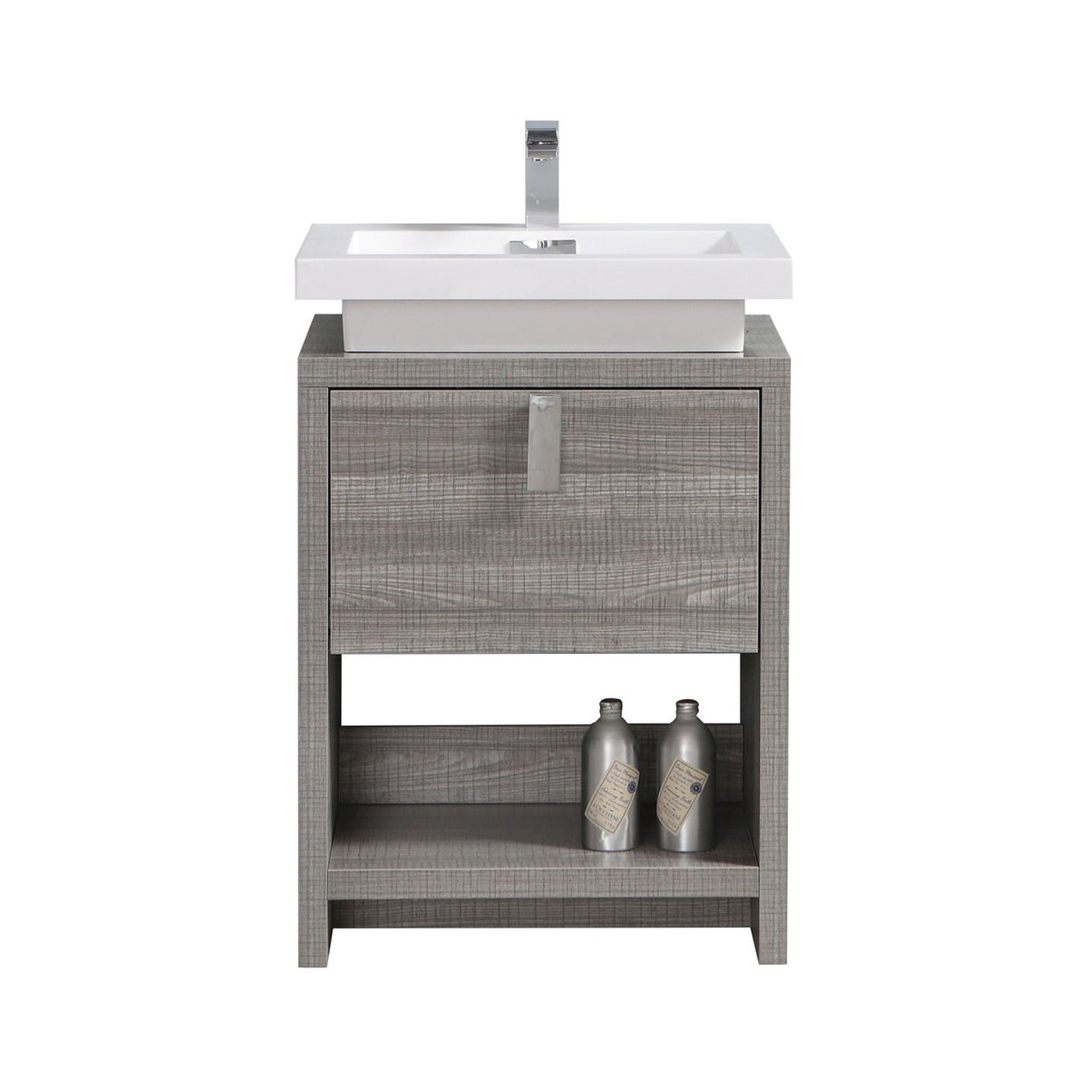Kube Bath Levi 24" Wood Modern Bathroom Vanity w/ Cubby Hole - Ash Grey & White (L600HGASH)