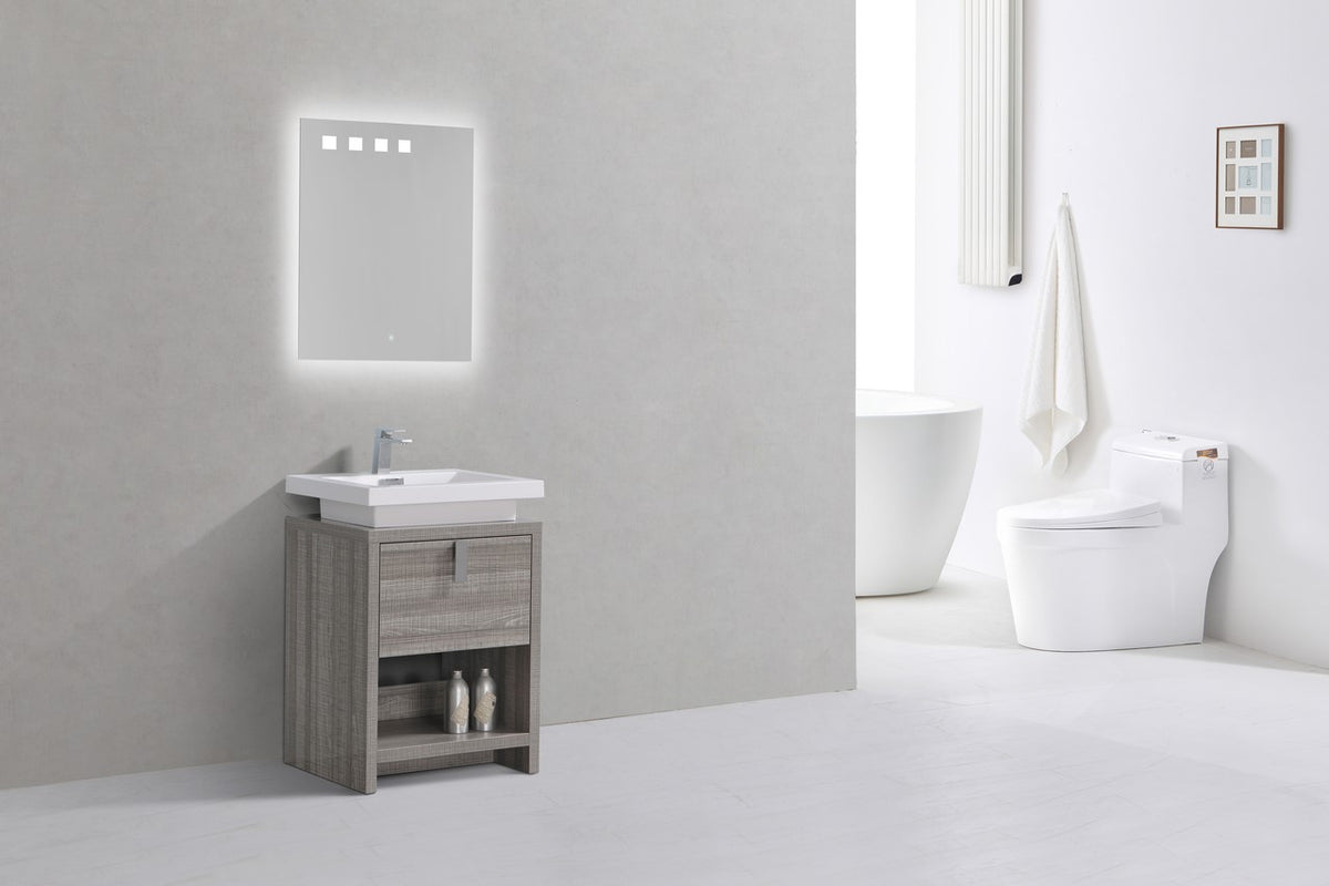 Kube Bath Levi 24" Wood Modern Bathroom Vanity w/ Cubby Hole - Ash Grey & White (L600HGASH) view 3