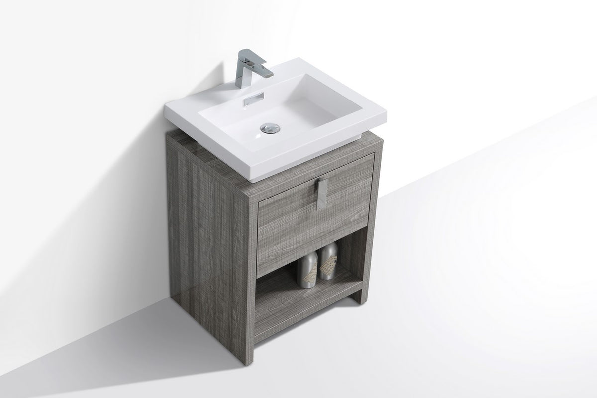 Kube Bath Levi 24" Wood Modern Bathroom Vanity w/ Cubby Hole - Ash Grey & White (L600HGASH) view 4