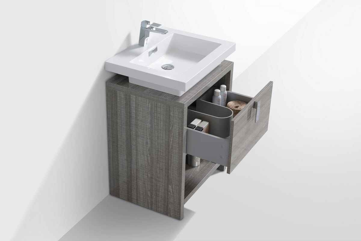 Kube Bath Levi 24" Wood Modern Bathroom Vanity w/ Cubby Hole - Ash Grey & White (L600HGASH) view 5