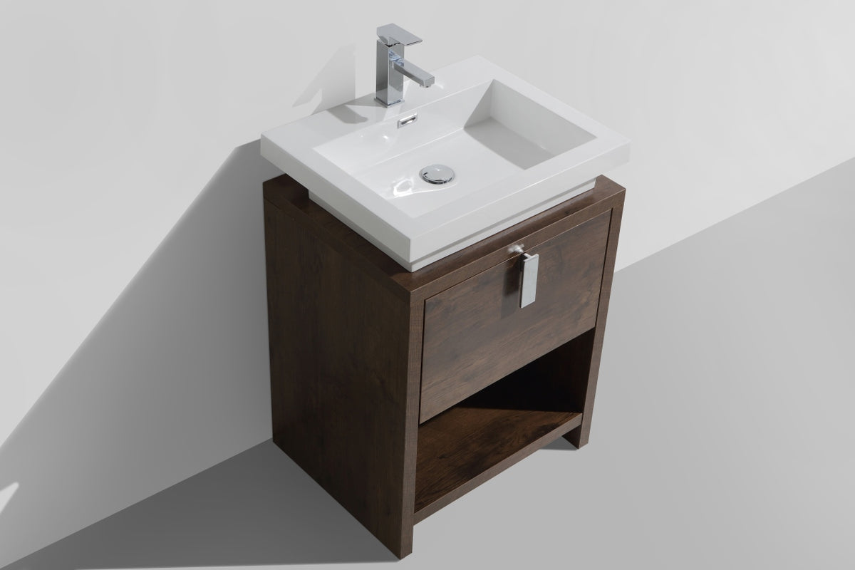 Kube Bath Levi 24" Wood Modern Bathroom Vanity w/ Cubby Hole - Rosewood (L600RW) view 4